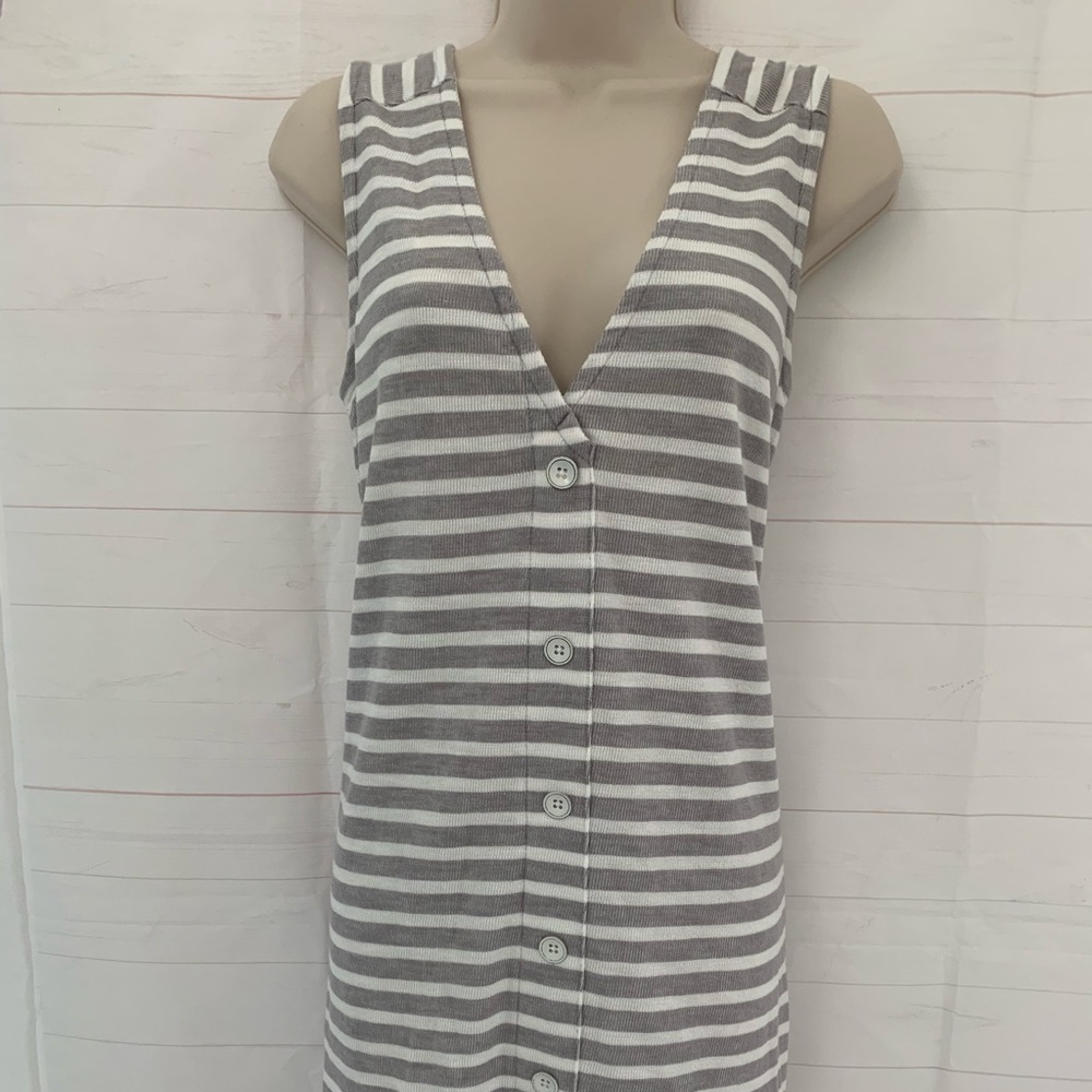 Caslon V Neck Sleeveless Striped Gray Size S Dress